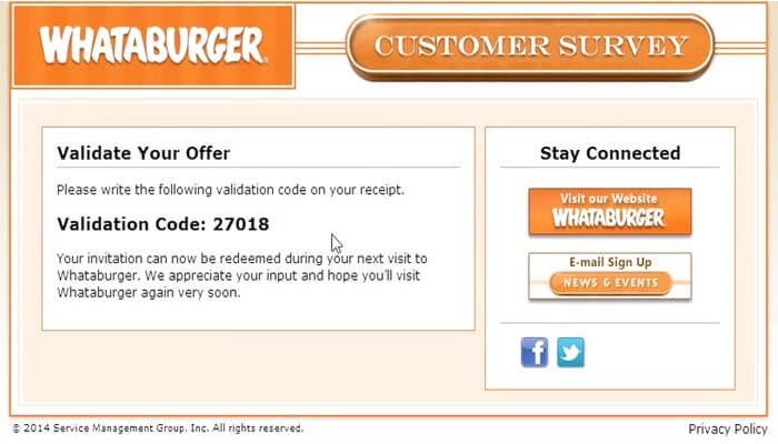 whataburger survey code